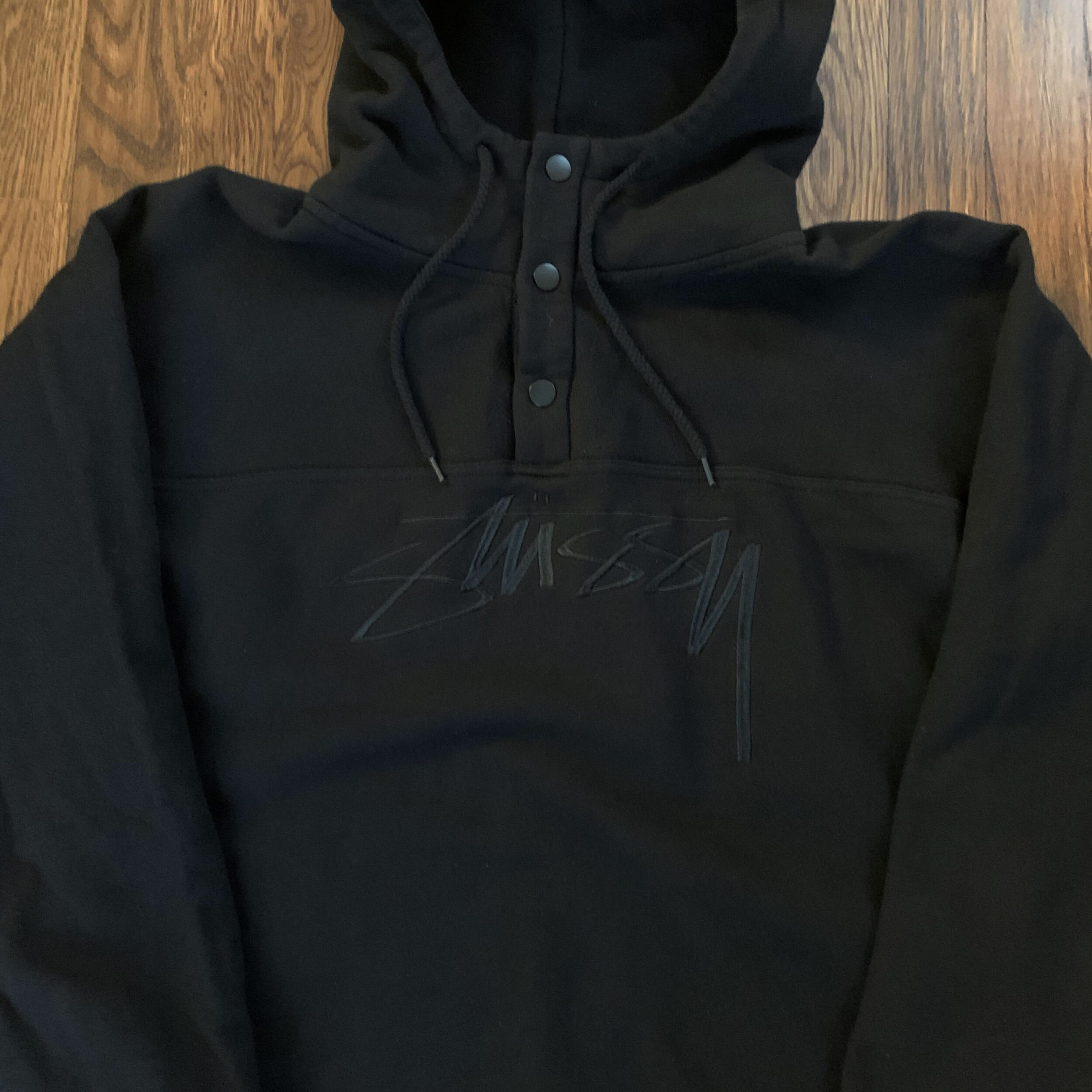 Stussy Black Embroidered Hoodie (Size M) — Roots